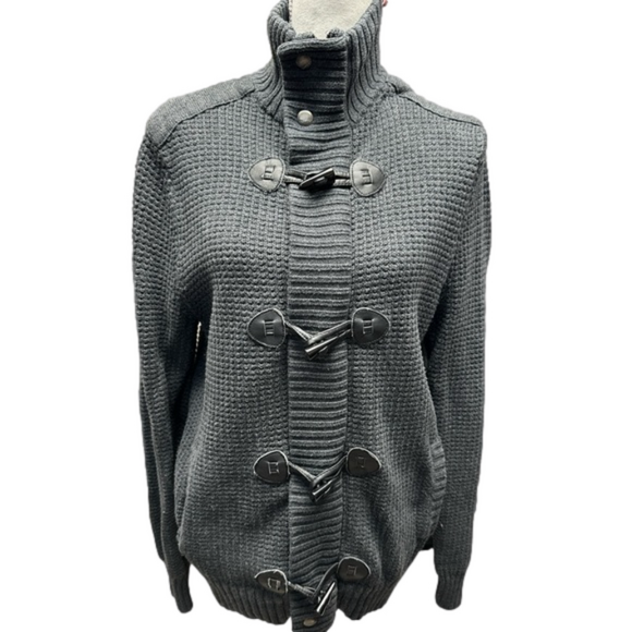 Express Other - EXPRESS Dark Academia Zip Toggle Knit Cardigan Elbow Patch Sweater Grey …